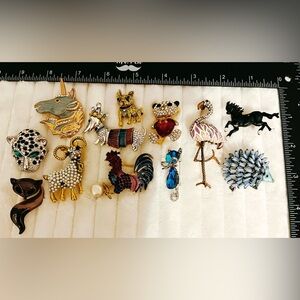 Lot of 12 Animal Brooches Pins Rhinestone Enamel Unicorn Flamingo Panda Cat Dog